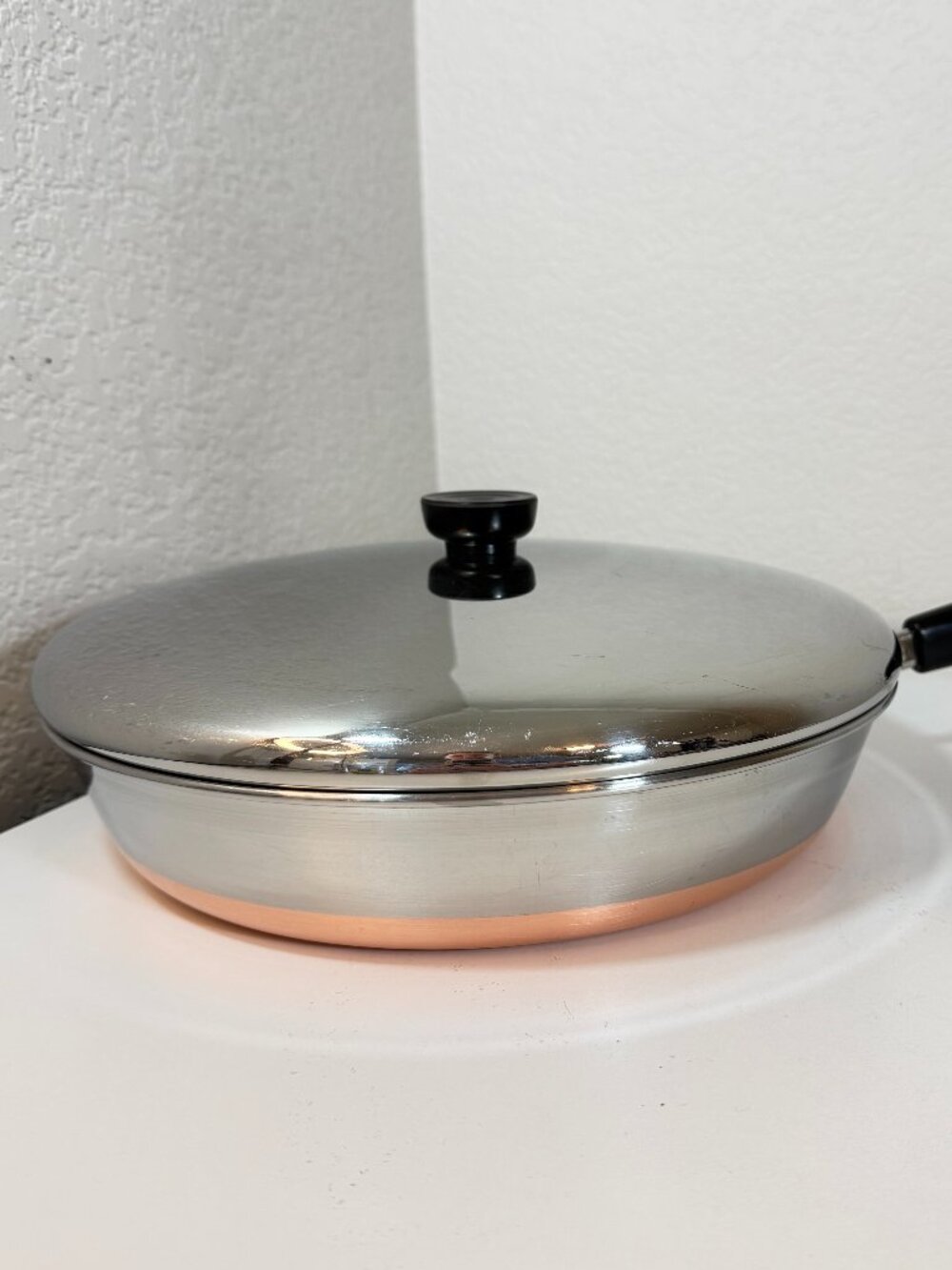 VTG Revere Ware 12 in - 88 Skillet Fry Pan Copper Clad Clinton, USA w / Lid EUC